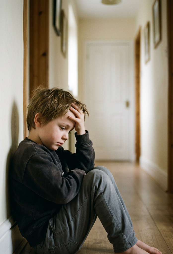 Grieving child in a reflective moment