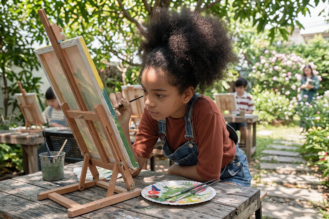 Youth painting displayed from an Open Canvas Project art activity